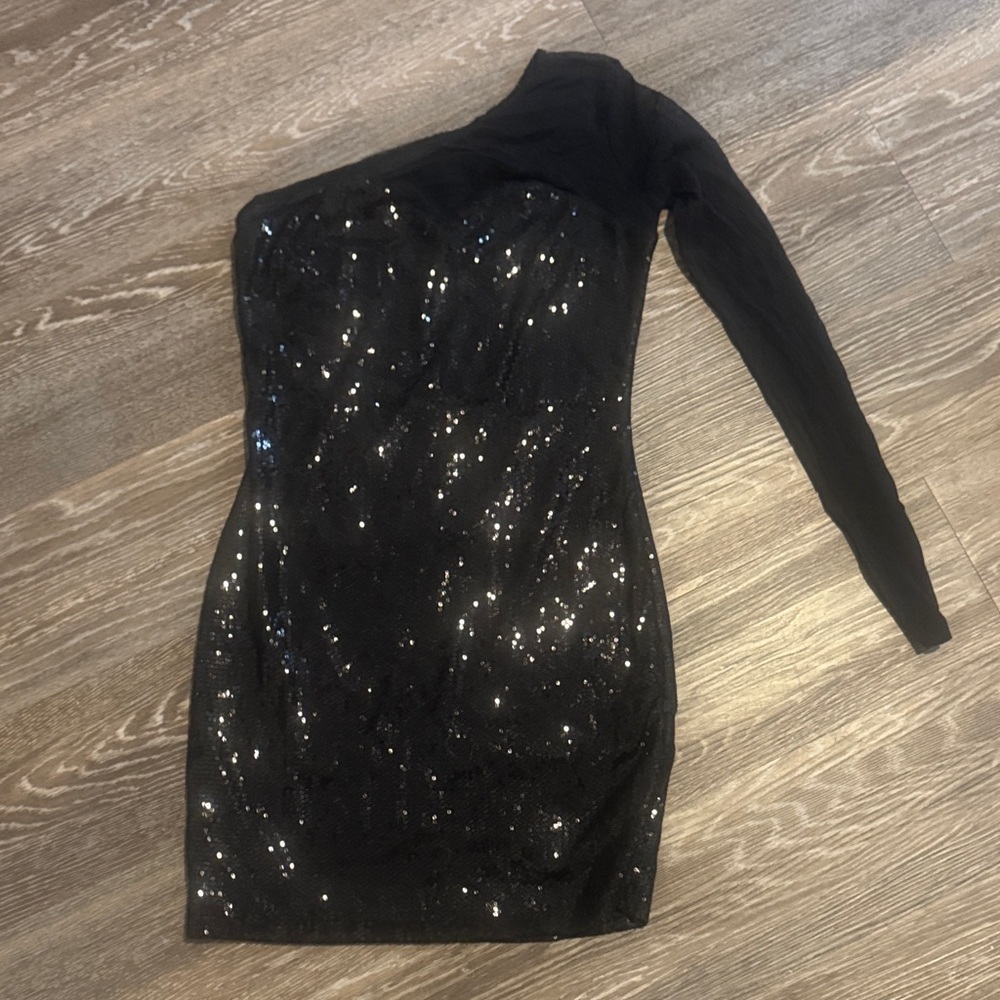 Forever 21 Black Asymmetrical Sequin Bodycon Dress